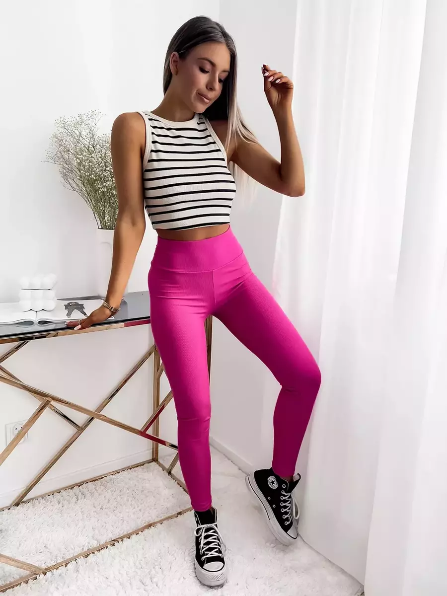 Fuchsia gerippte Damen-Leggings- Bekleidung