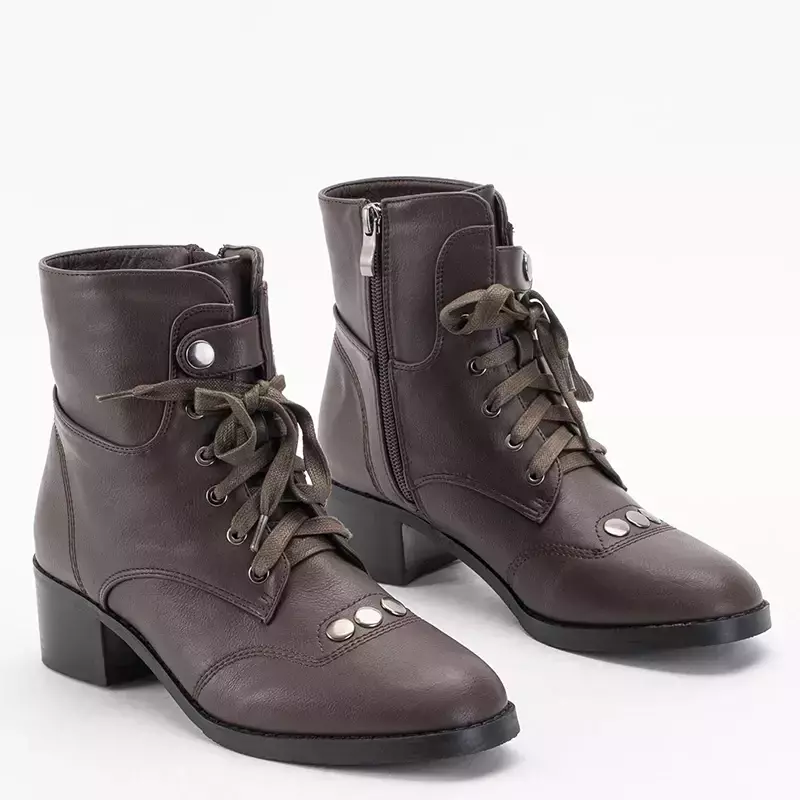 OUTLET Dunkelbraune Damenstiefelette mit flachen Absätzen Rinta - Schuhe