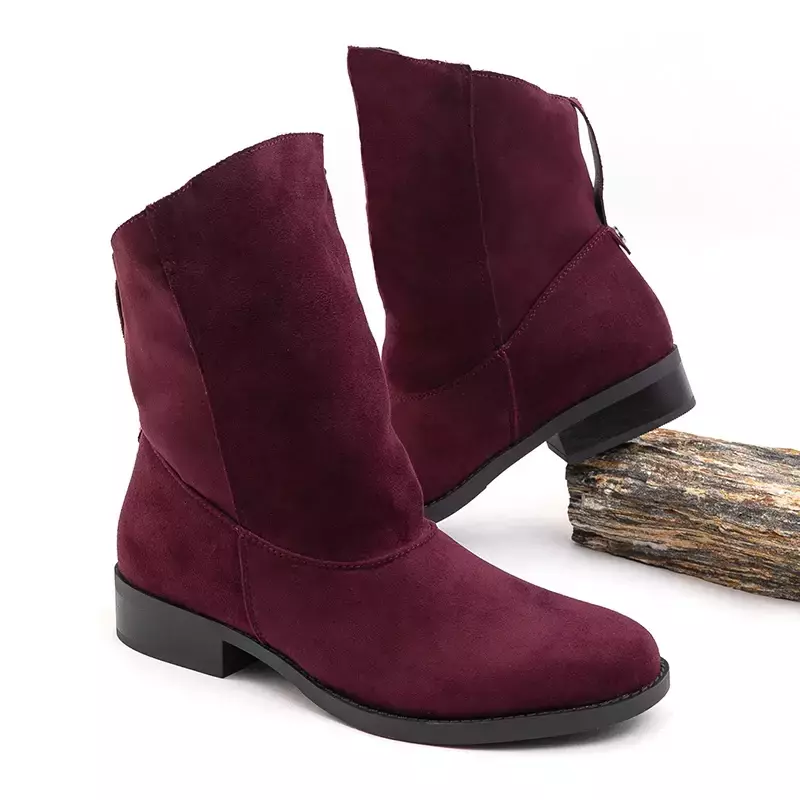 OUTLET Maroon Damenstiefel mit flachen Absätzen Orifiela - Schuhe