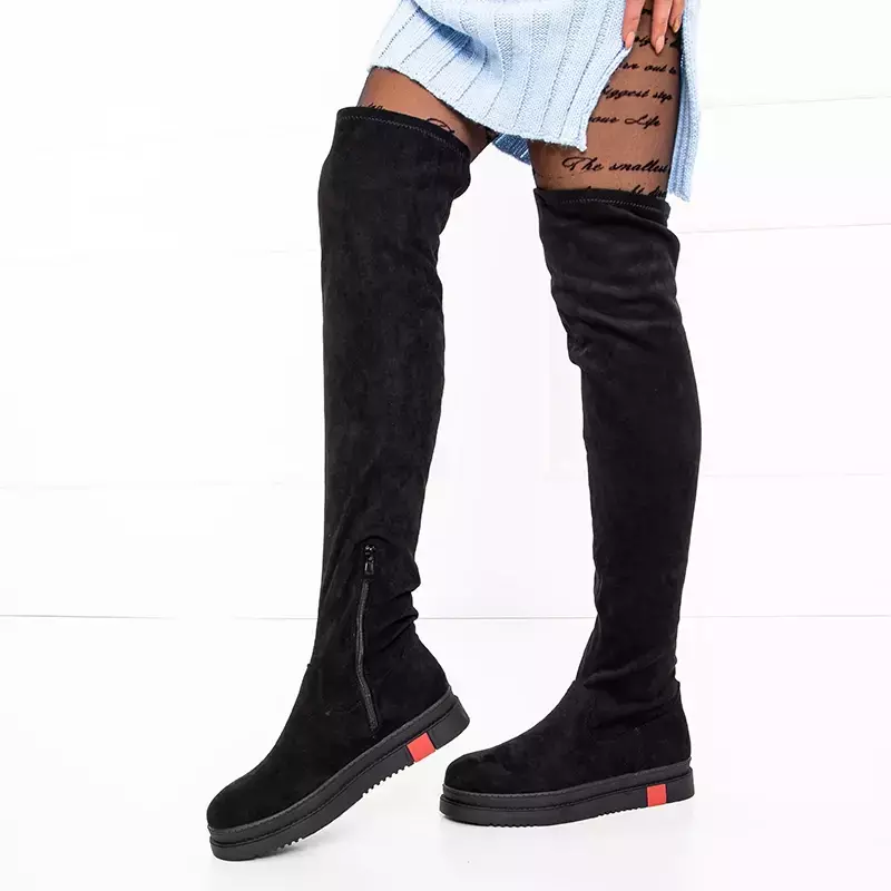 OUTLET Schwarze Damen Overknee-Stiefel aus Öko-Wildleder Airada - Schuhe