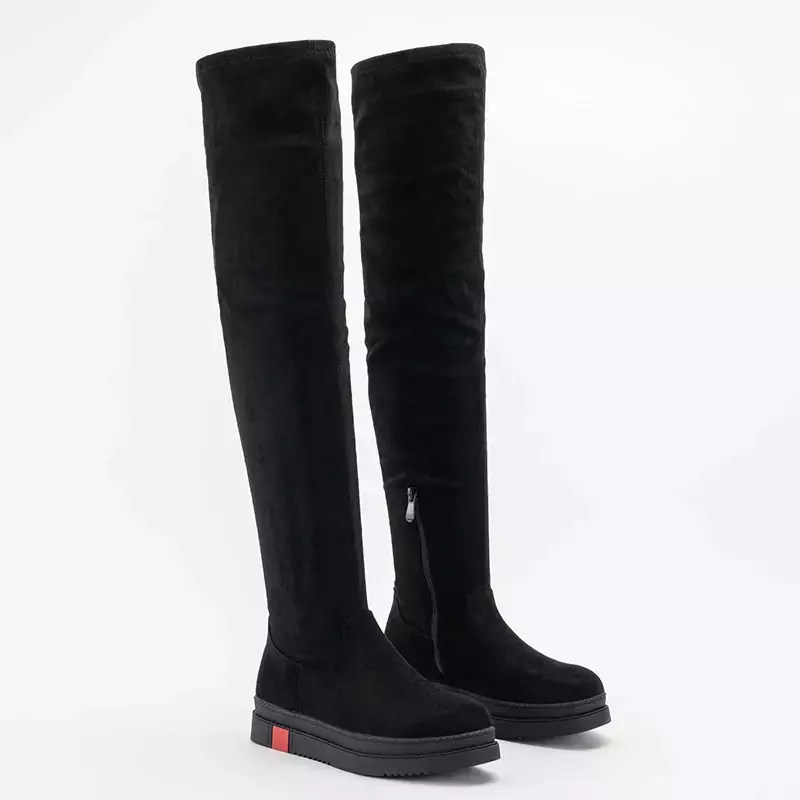 OUTLET Schwarze Damen Overknee-Stiefel aus Öko-Wildleder Airada - Schuhe