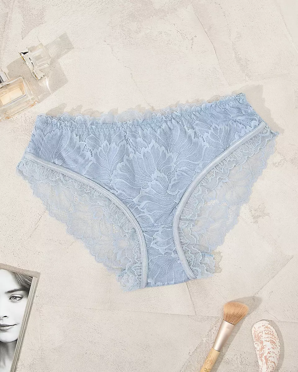 Royalfashion Blauer Baumwoll-Spitzenslip für Damen