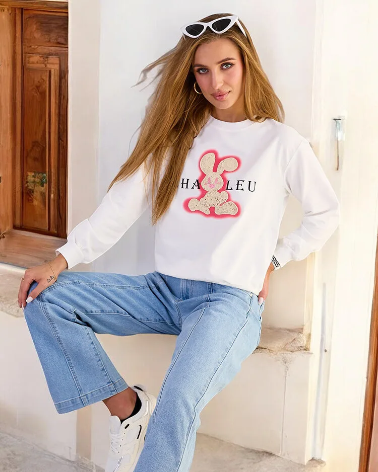 Royalfashion Damen Sweatshirt aus Baumwolle mit dünnem Druck