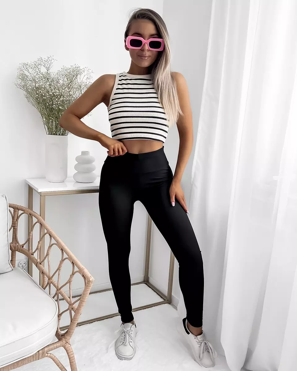 Schwarze gerippte Damen-Leggings- Bekleidung