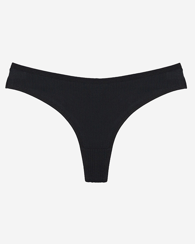 Schwarzer gerippter Damen-Tanga-Slip mit Aufnäher- Unterwäsche