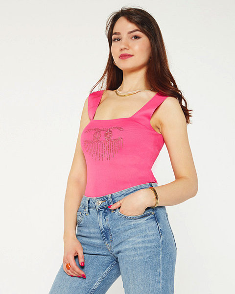 Damen-Top in Neonpink mit Zirkonia - Kleidung