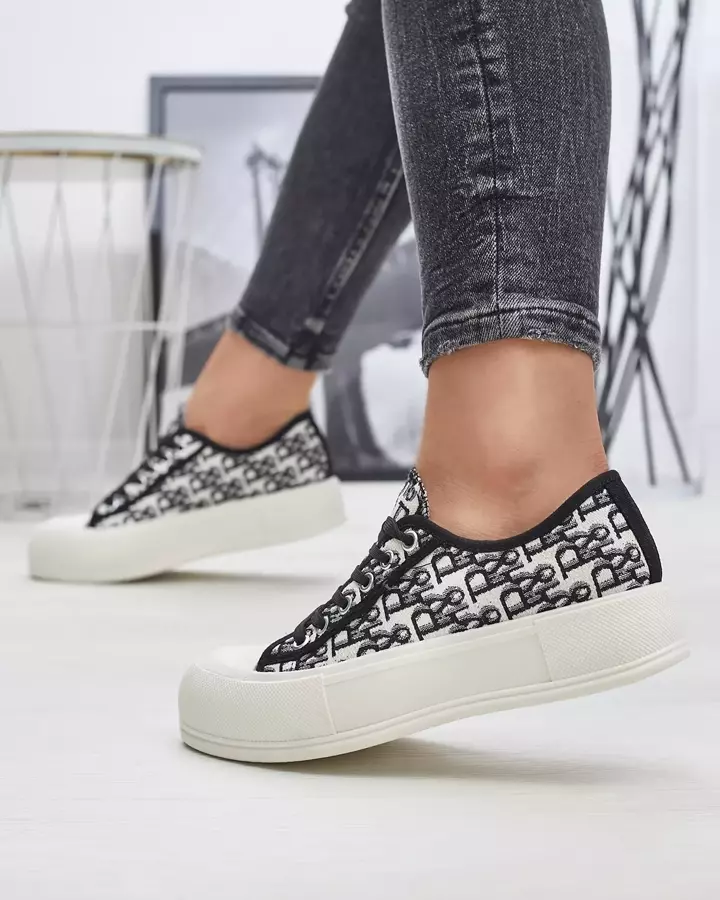 Gemusterte Damen Plateau-Sneakers in schwarzer Farbe Berika - Schuhe