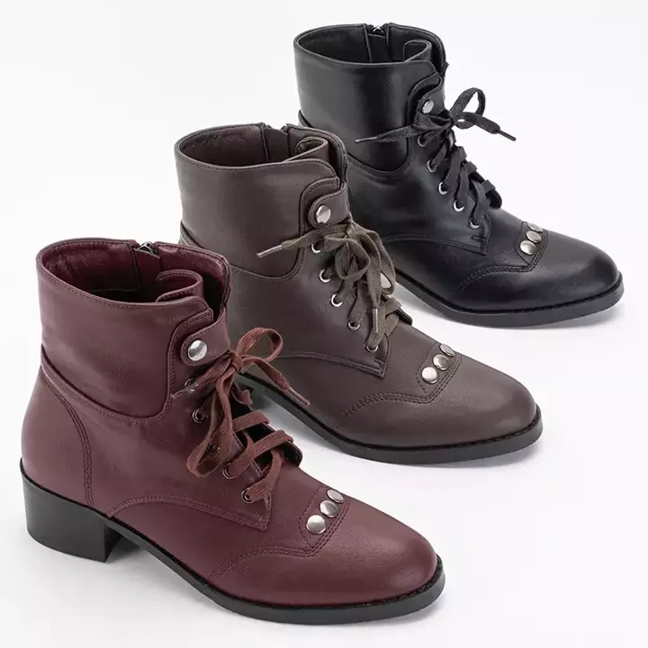 OUTLET Dunkelbraune Damenstiefelette mit flachen Absätzen Rinta - Schuhe