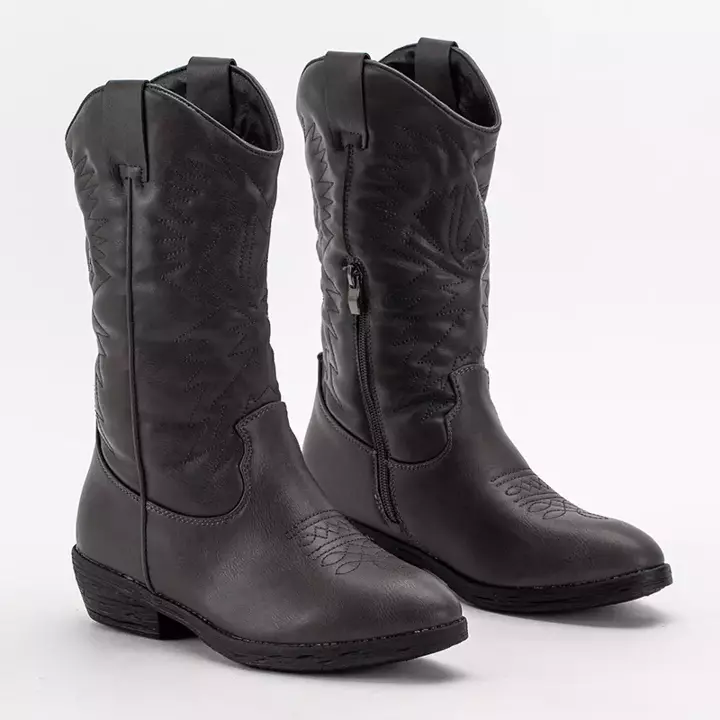 OUTLET Dunkelgraue Damen Cowboystiefel aus Ökoleder Vetika - Schuhe