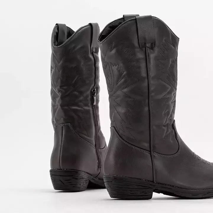 OUTLET Dunkelgraue Damen Cowboystiefel aus Ökoleder Vetika - Schuhe