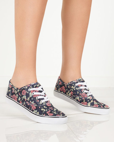 OUTLET Marineblaue Damensneaker mit Blumen Sertoli - Schuhe