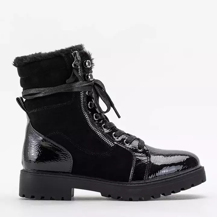 OUTLET Schwarze Damenstiefel teilweise lackiert Ginoko - Schuhe