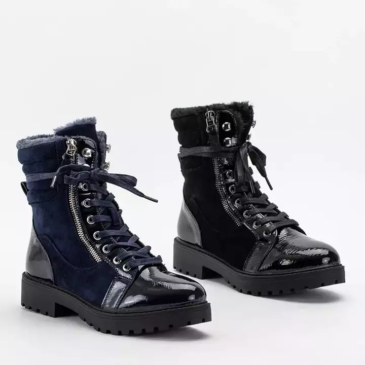 OUTLET Schwarze Damenstiefel teilweise lackiert Ginoko - Schuhe