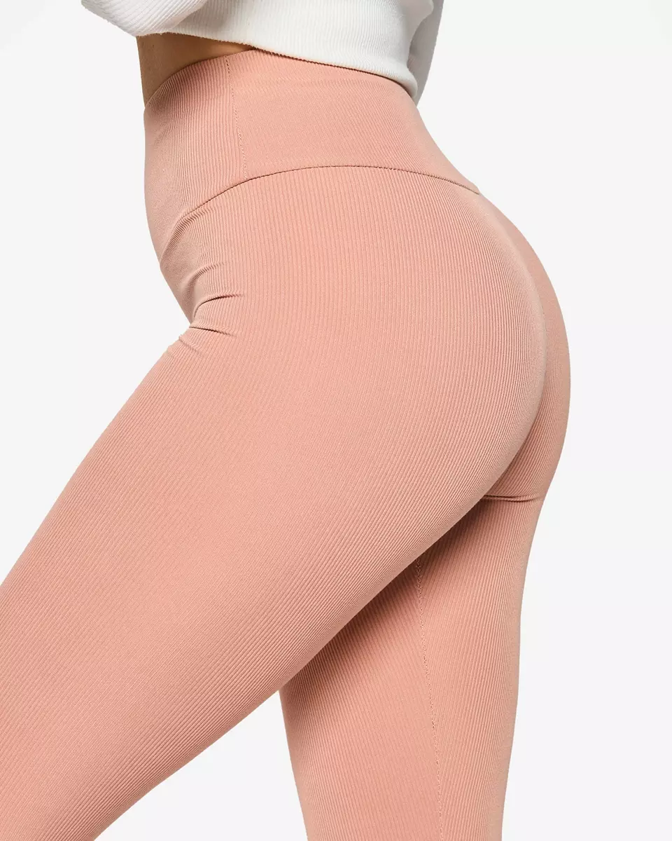 Rosa gerippte Damen-Leggings - Kleidung