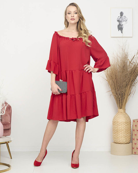 Rotes Damen Rüschenkleid a'la hiszpanka PLUS SIZE - Kleidung