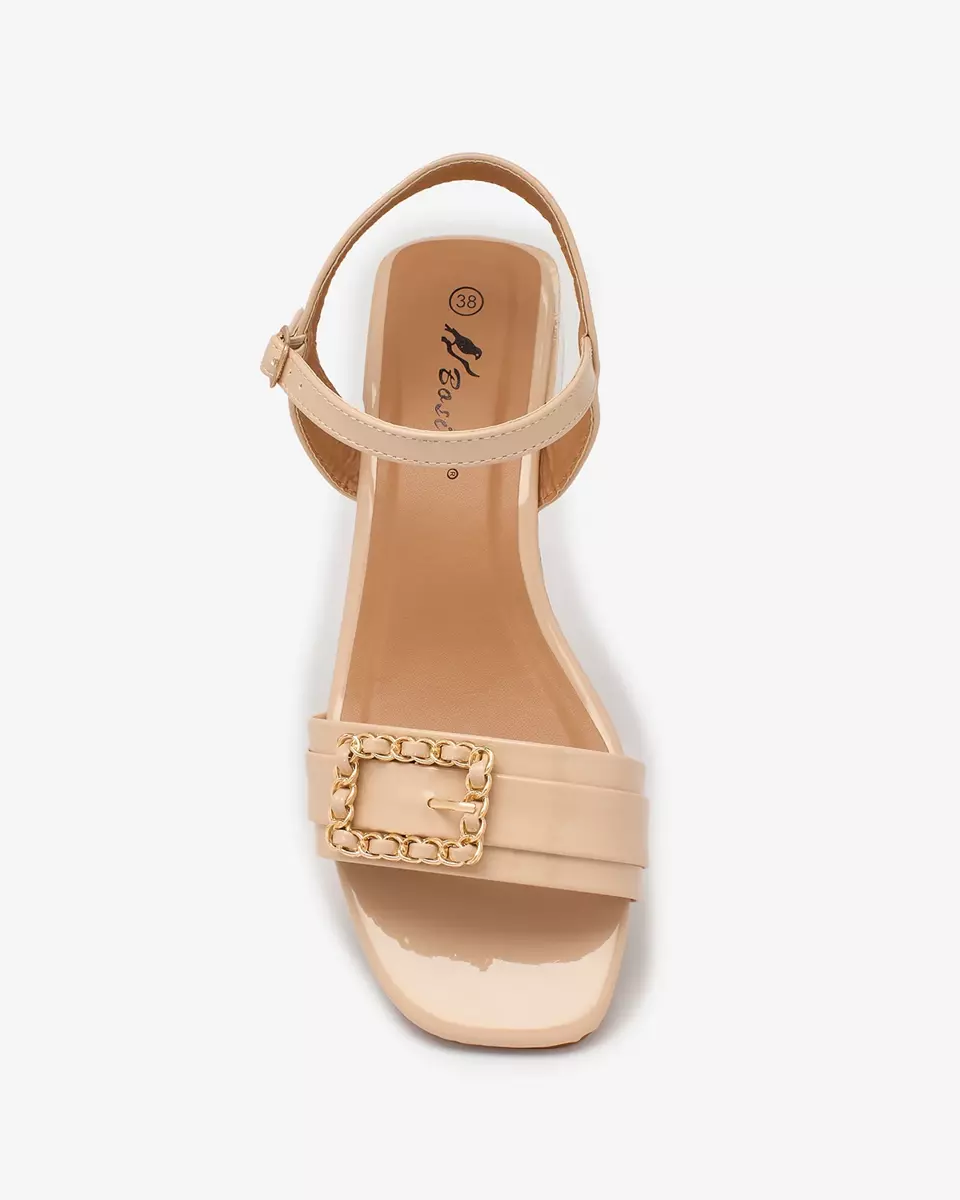 Royalfashion Beige Damen-Sandalen mit goldener Schnalle Diva Bella