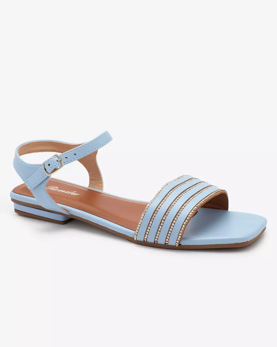 Royalfashion Blaue flache Damensandalen mit Zirkonen Lubrus