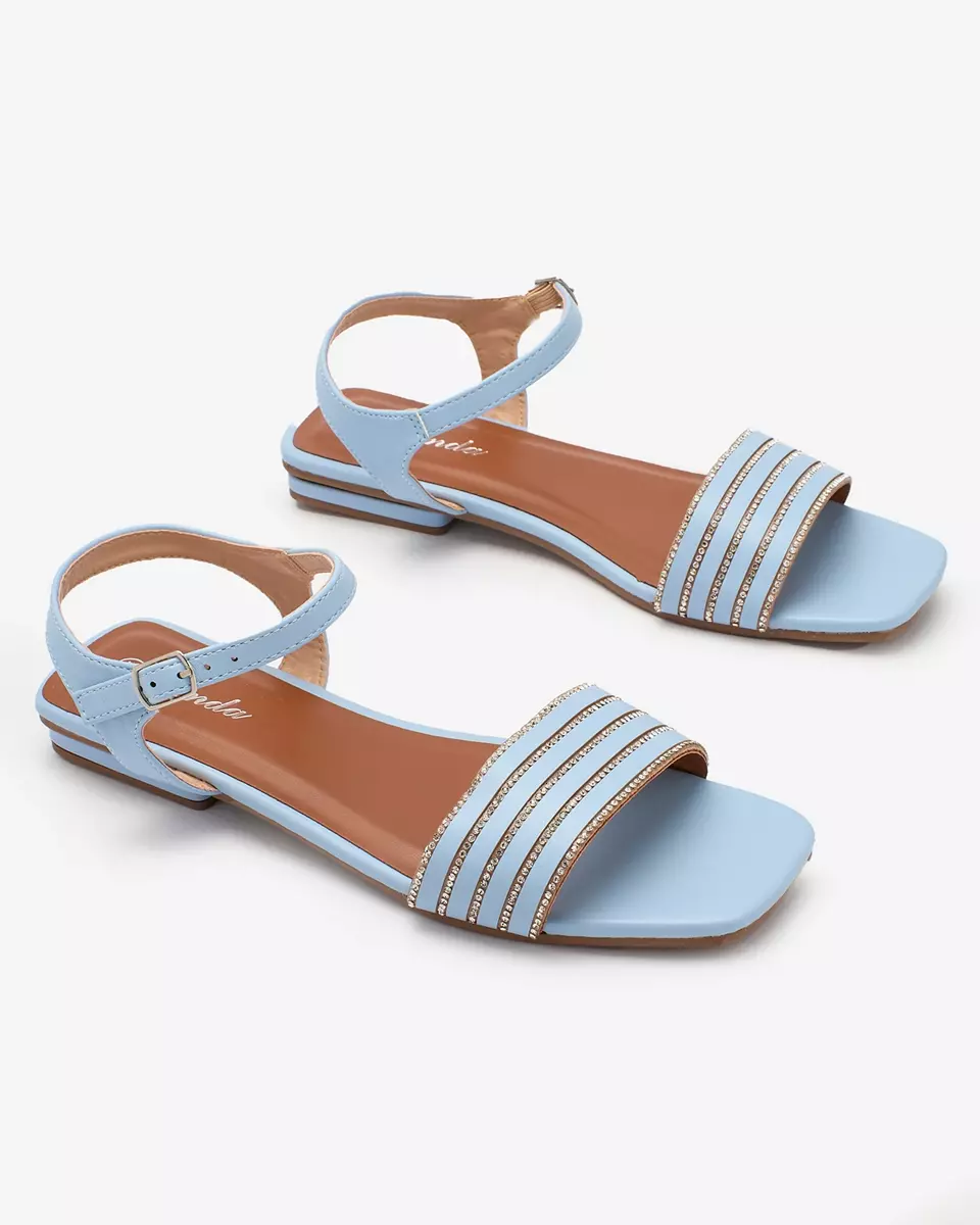 Royalfashion Blaue flache Damensandalen mit Zirkonen Lubrus