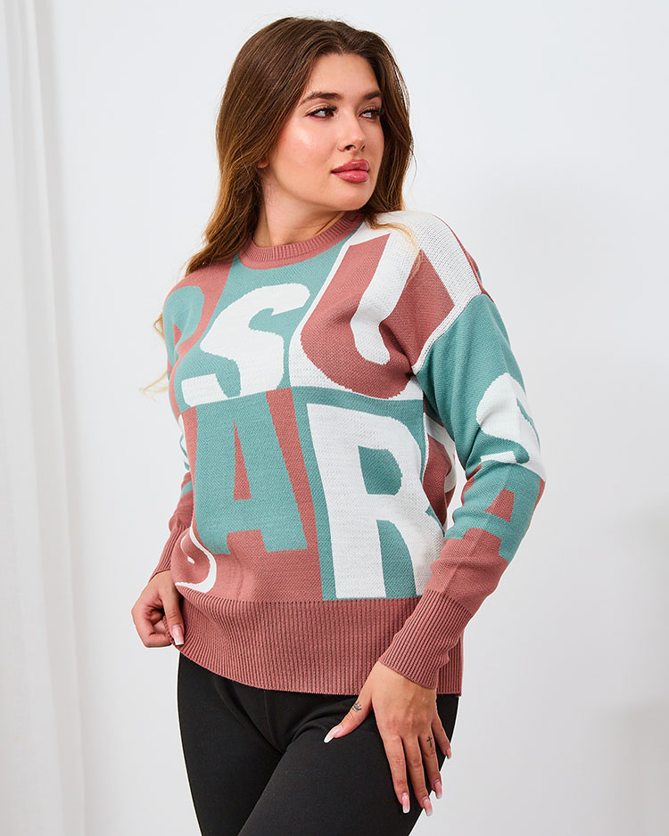 Royalfashion Brown and blue women's letter sweater