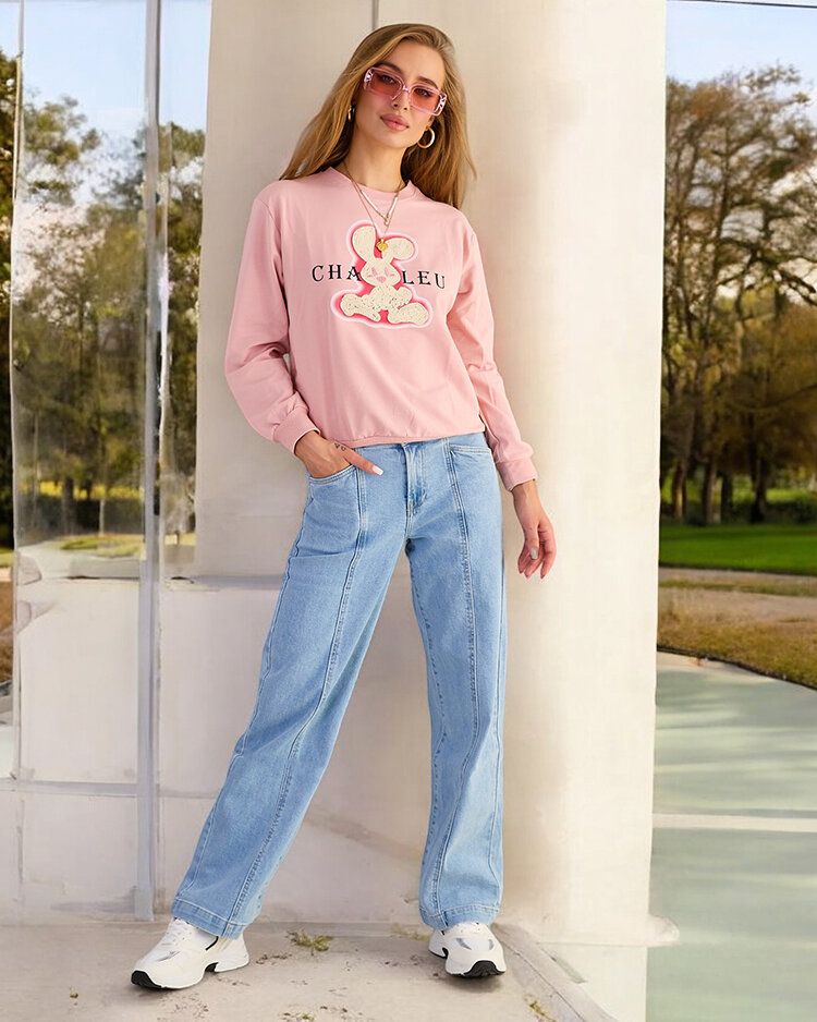 Royalfashion Damen Sweatshirt aus Baumwolle mit dünnem Druck