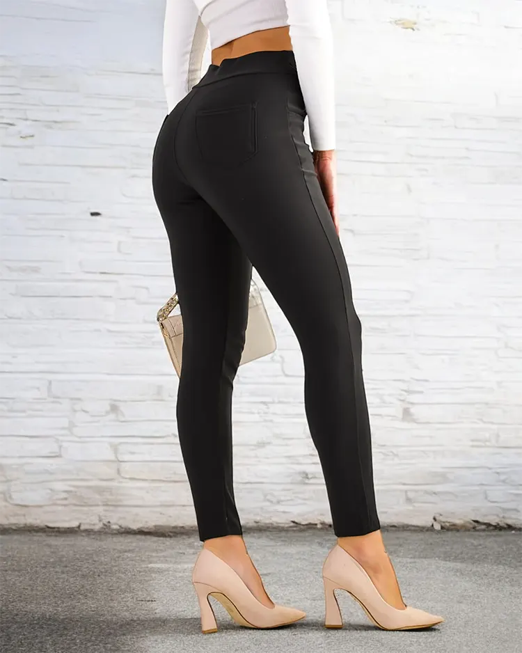 Royalfashion Damen Teggings-Hose mit Zierknöpfen