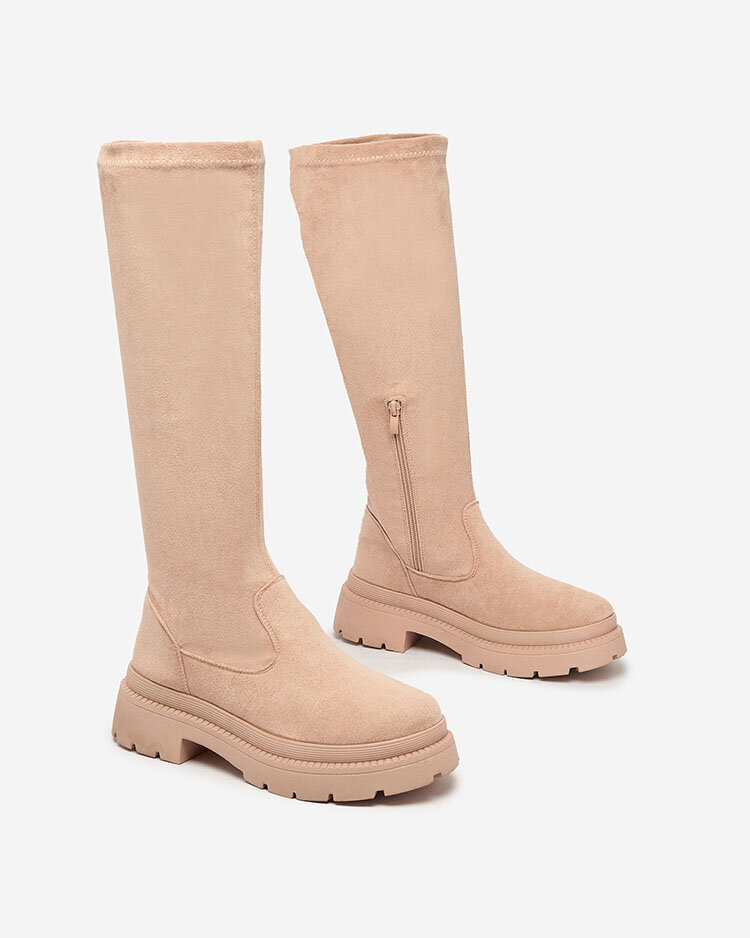 Royalfashion Damen beige Watewag kniehohe Stiefel