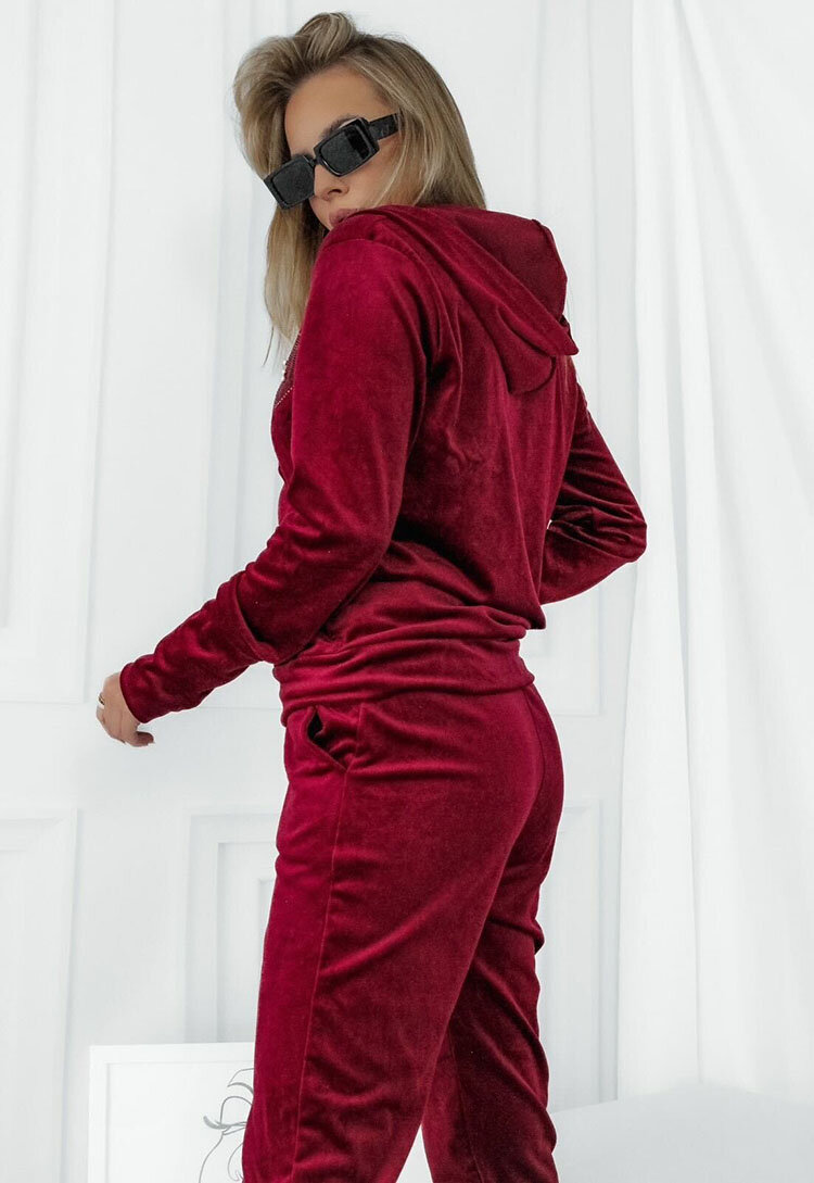 Royalfashion Maroon Velour Damen-Trainingsanzug-Set