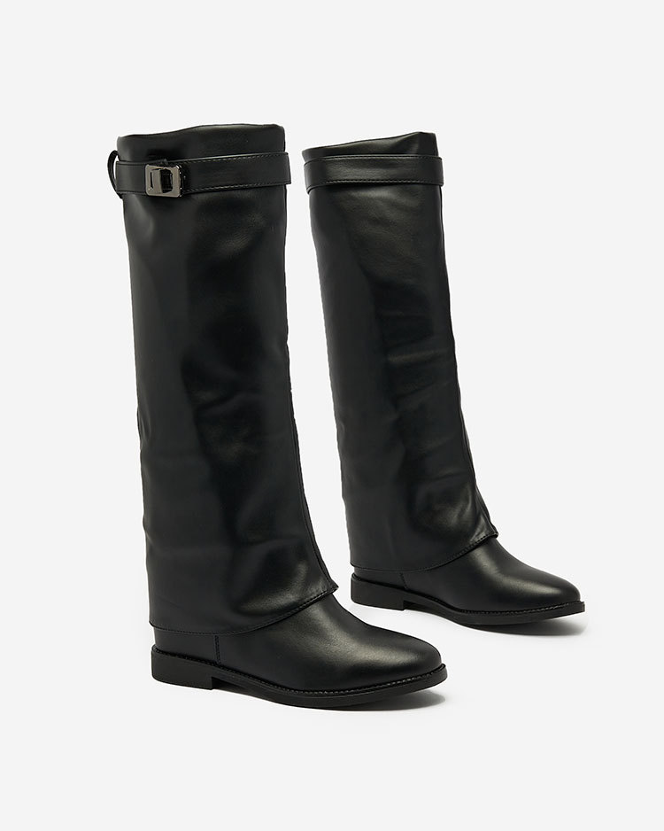 Royalfashion Schwarze Damenstiefel mit verstecktem Anker Dibisad