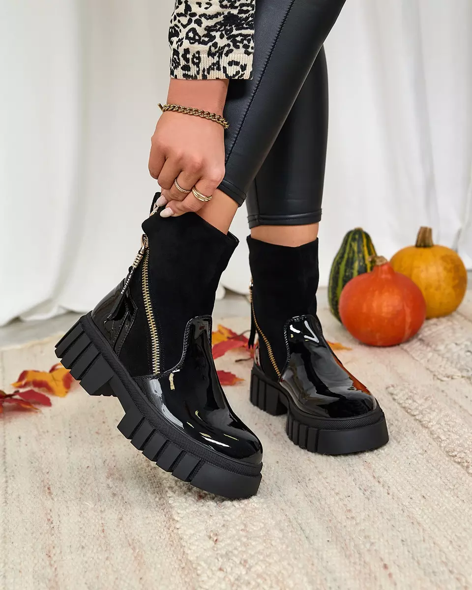 Royalfashion Schwarzer verzierter Damenstiefel auf fester Sohle PowerSole Boots