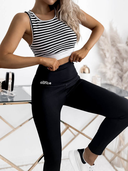 Schwarze Damen-Leggings mit weißem Aufnäher - Kleidung