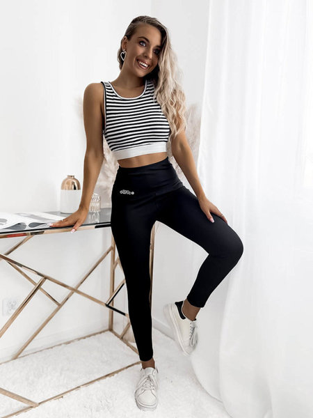 Schwarze Damen-Leggings mit weißem Aufnäher - Kleidung