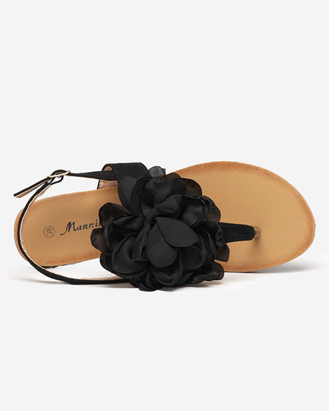 Schwarze Damensandalen mit Blume Nerikala - Schuhe