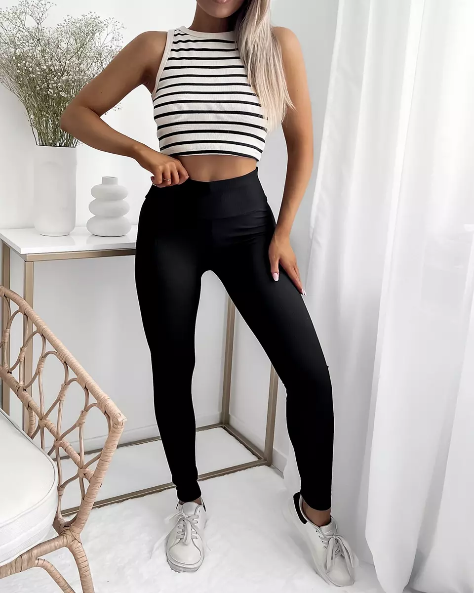 Schwarze gerippte Damen-Leggings- Bekleidung