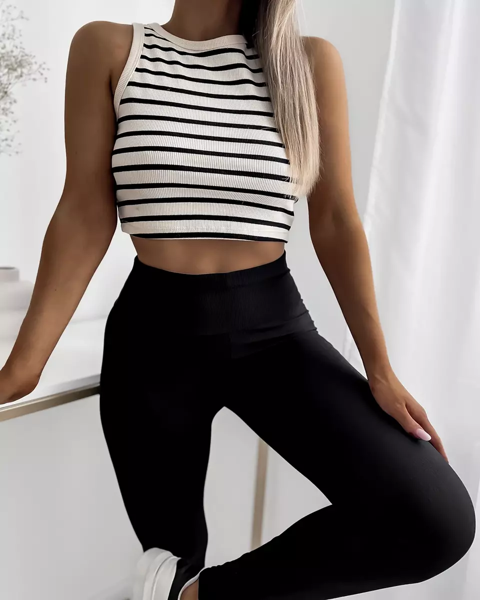 Schwarze gerippte Damen-Leggings- Bekleidung