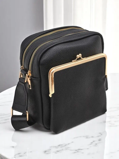 Royalfashion Quadrat kleine Handtasche für Damen aus Kunstleder mit 2 Fächern