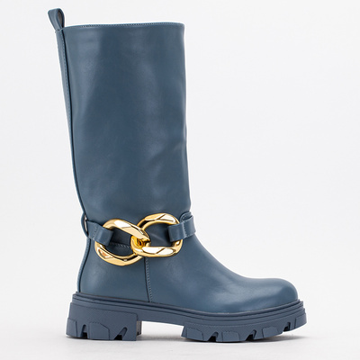 Blaue Damenstiefel mit Helari-Kette - Schuhe