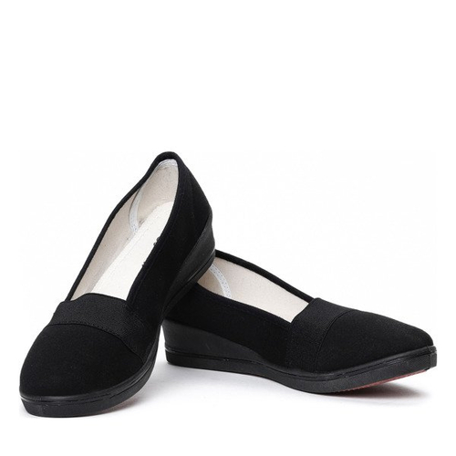 Czarne baleriny na koturnie z gumką Merry- Obuwie