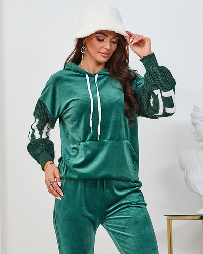 Royalfashion Schwarzes Velours-Damen-Trainingsanzug-Set