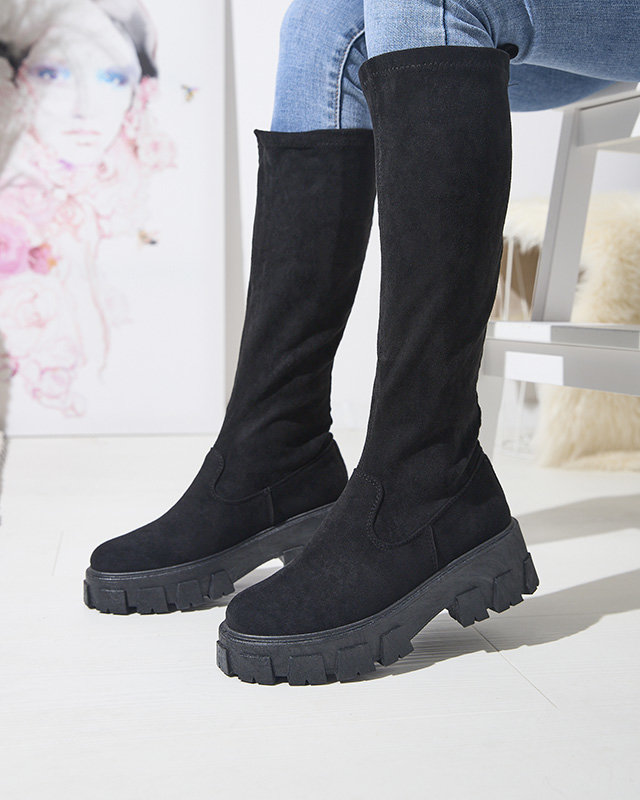 Schwarze kniehohe Damenstiefel zum Hineinschlüpfen Nedara - Footwear