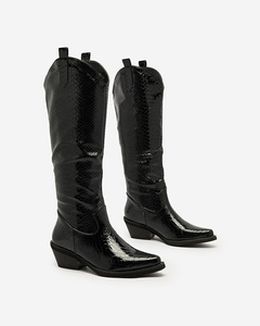 Royalfashion Schwarz lackierte Damenstiefel a'la Cowgirls Gotenas