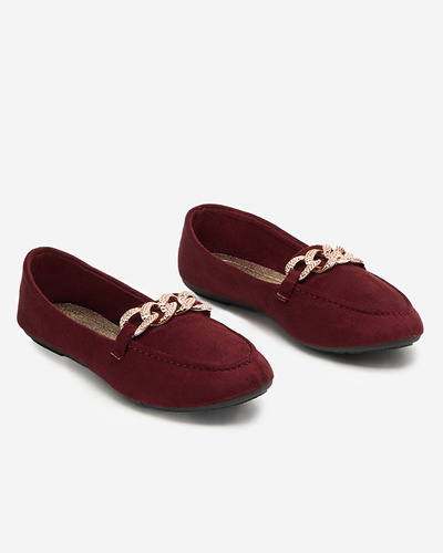 Burgunderfarbene Öko-Wildleder-Loafer für Damen mit Kette Osylia - Schuhe