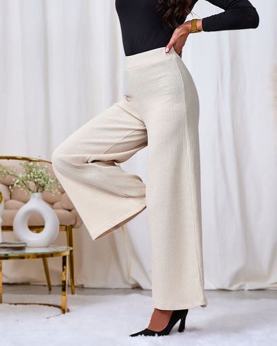 Royalfashion Creme Weite Rippenhose für Damen