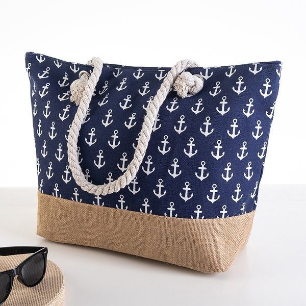 Marineblaue Strandtasche mit Ankern - Handtaschen