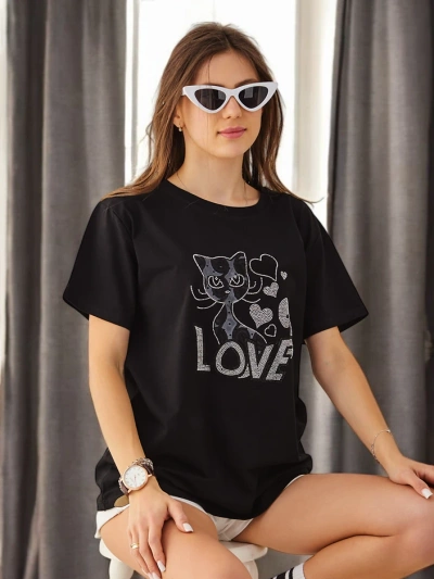 Royalfashion Damen Baumwoll-T-Shirt Cat Love