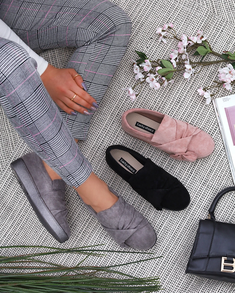 Graue Damen-Slipper aus Öko-Wildleder Bliwix - Footwear