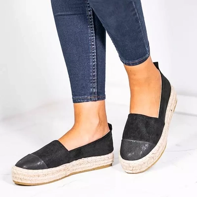 OUTLET Schwarze Espadrilles mit dekorativer Spitze Steve - Footwear