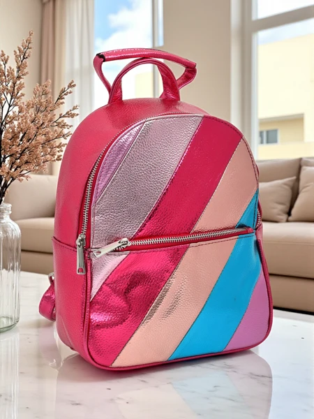 Royalfashion Damenrucksack aus Öko-Leder mit metallischen Streifen Metallic Stripes