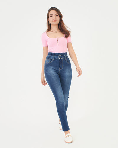 Marineblaue Skinny-Hose für Damen mit Raffung - Kleidung