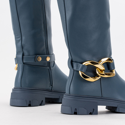 Blaue Damenstiefel mit Helari-Kette - Schuhe