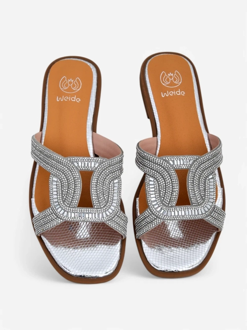 Срібні сандалі Royalfashion Ariadne - плоский каблук, екологічна шкіра